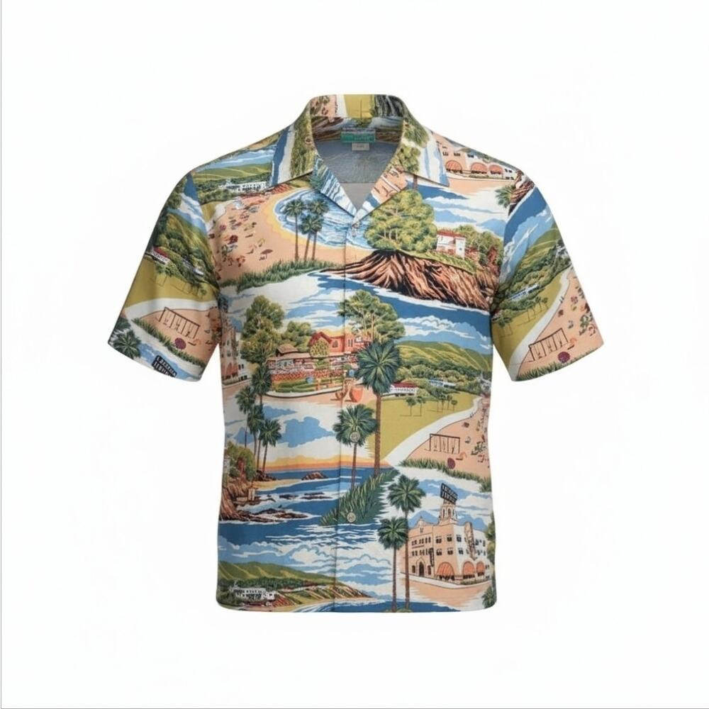 REYN SPOONER Laguna Beach Men's California Landmarks Aloha Hawaiian Shirt | M